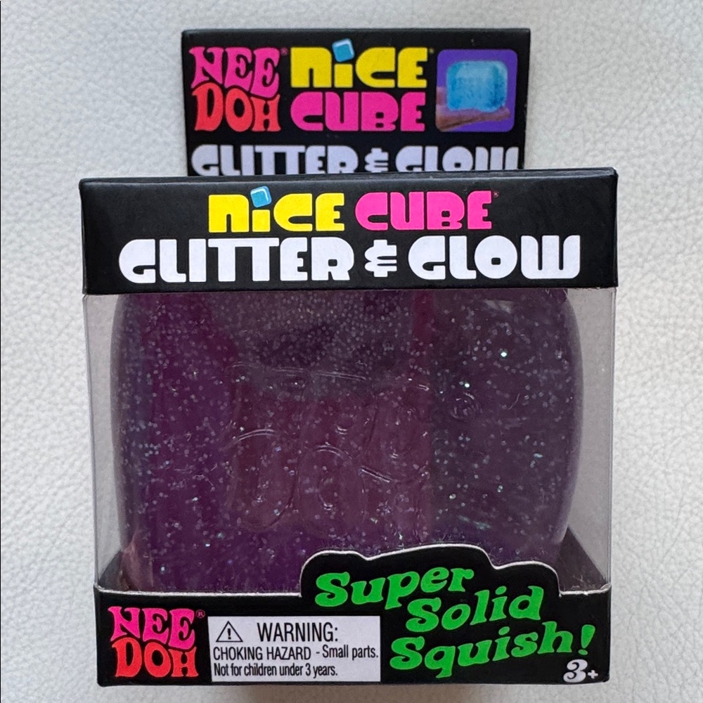 Nee Doh Nice Cube Glitter & Glow, Purple Squishy Fidget Toy TikTok Viral New
